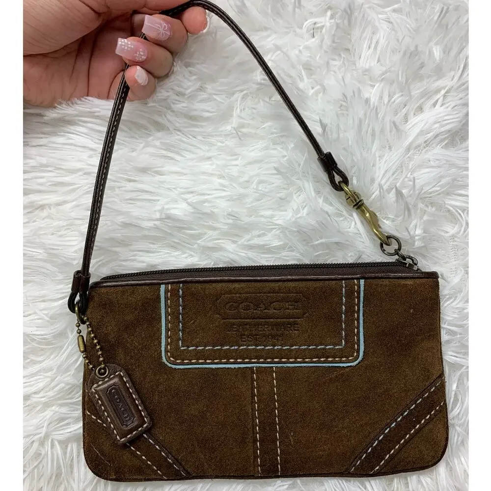 y2k COACH Vintage Brown Suede Wristlet